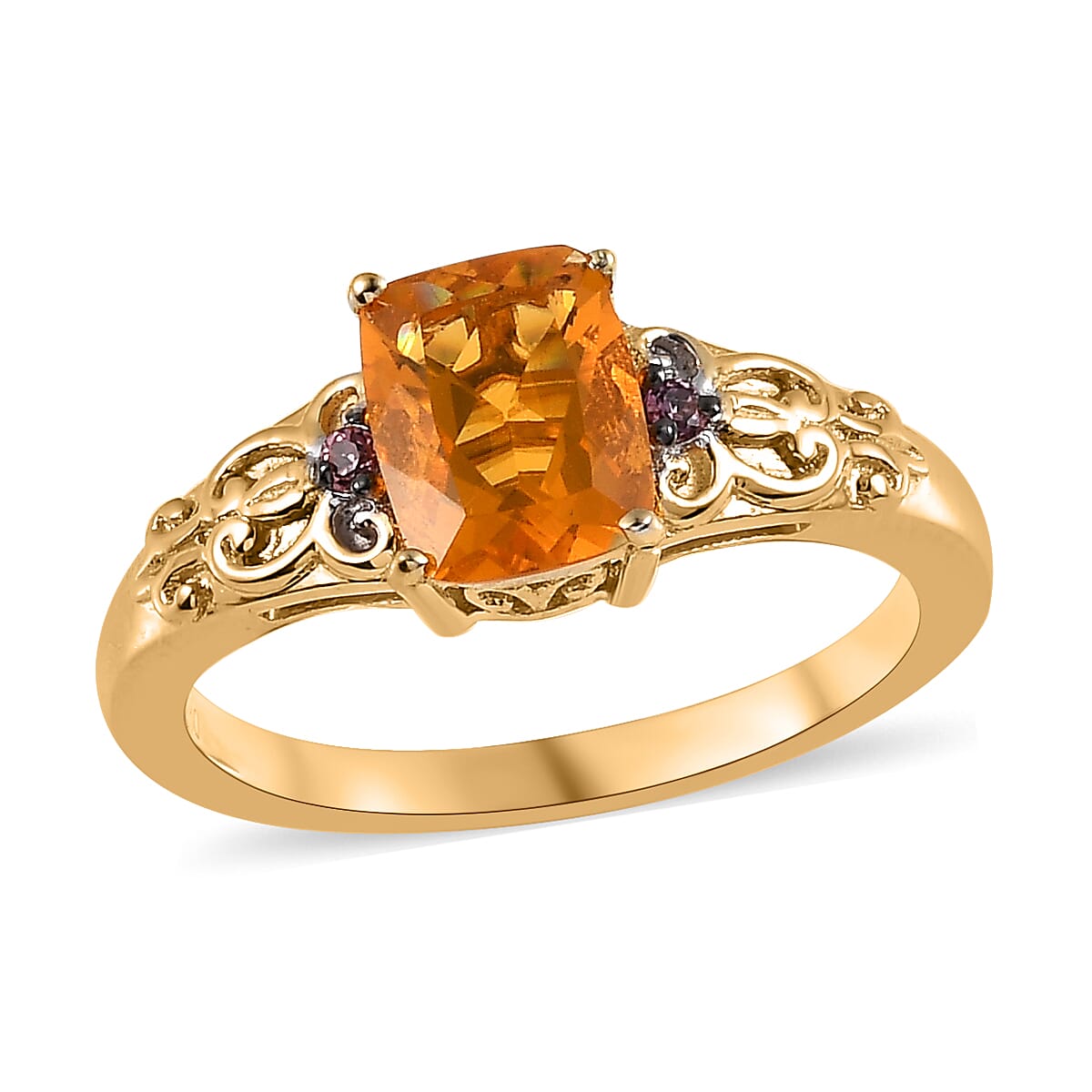 Premium Brazilian Fire Opal, Lotus Garnet Ring in Vermeil YG Over Sterling Silver (Size 10.0) 1.10 ctw