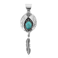 Santa Fe Style Turquoise Feather Pendant in Sterling Silver 3.50 ctw - Sticky add to cart bar