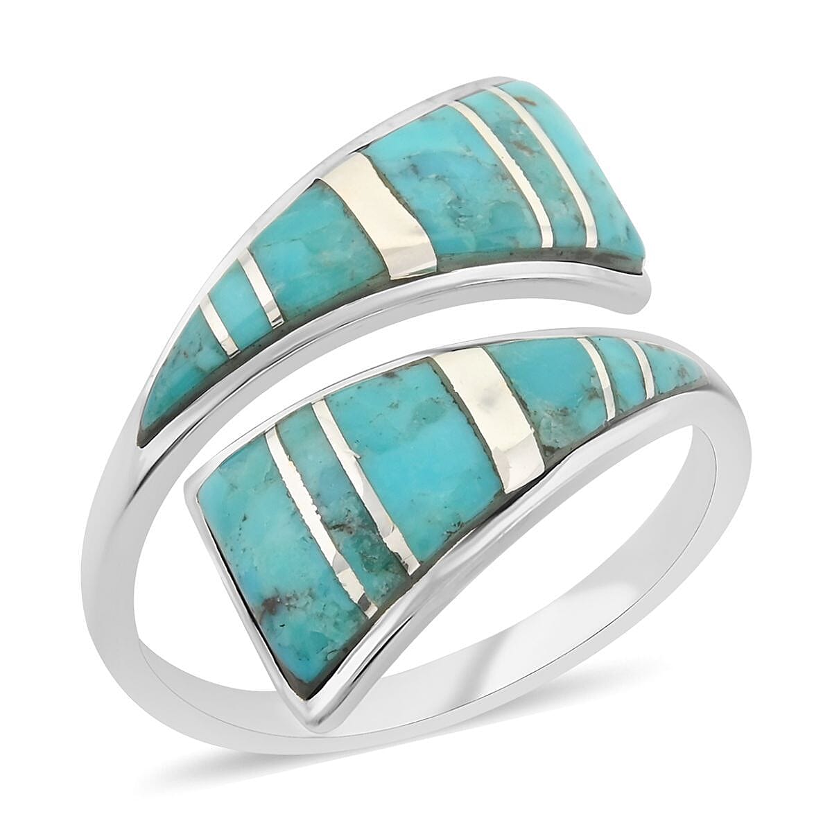 Santa Fe Style Kingman Turquoise Bypass Ring in Sterling Silver (Size 10.0) 4.80 ctw