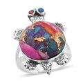 Santa Fe Style Rainbow Multi Gemstone Turtle Ring in Sterling Silver (Size 10.0) 7.70 ctw - Sticky add to cart bar