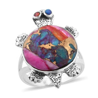 Santa Fe Style Rainbow Multi Gemstone Turtle Ring in Sterling Silver (Size 10.0) 7.70 ctw
