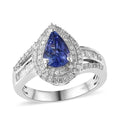 Tanzanite and White Diamond Double Halo Ring in Platinum Over Sterling Silver 1.85 ctw (Del. in 7-10 Days) - Sticky add to cart bar