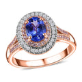Luxoro 10K Rose Gold Premium Tanzanite, I3 Natural Pink and White Diamond Double Halo Ring (Size 8.0) 4.25 Grams 1.65 ctw (Del. in 7-10 Days) - Sticky add to cart bar