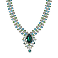 Green Austrian Crystal Necklace in Silvertone 20 Inches