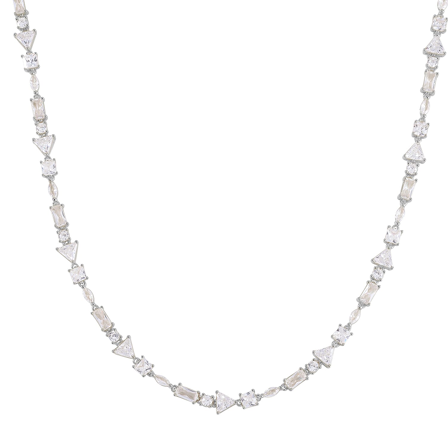 Lustro Stella Finest CZ Necklace 13-16 Inches in Rhodium Over Sterling Silver 5.90 ctw