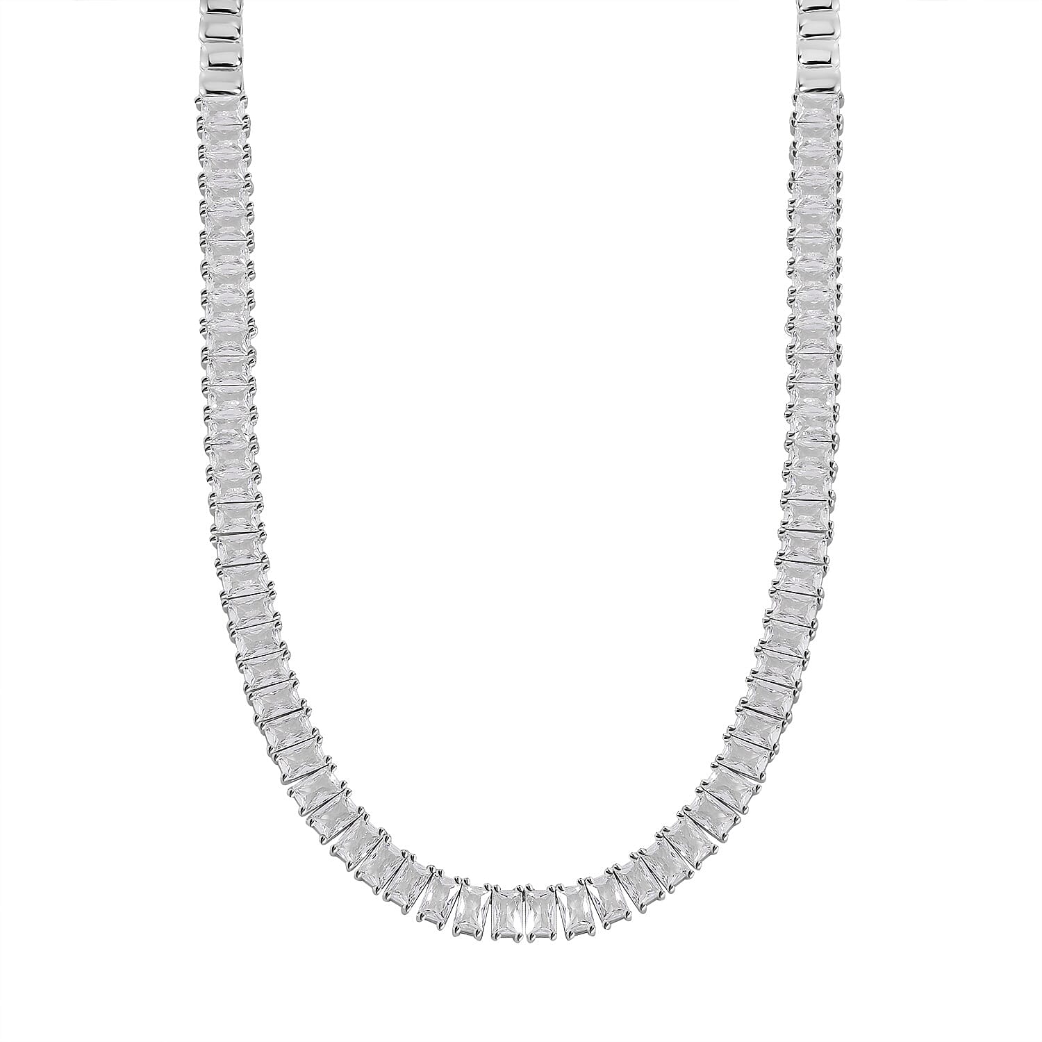 Lustro Stella Finest CZ Necklace (13-16 Inches) in Rhodium Over Sterling Silver 56.80 ctw