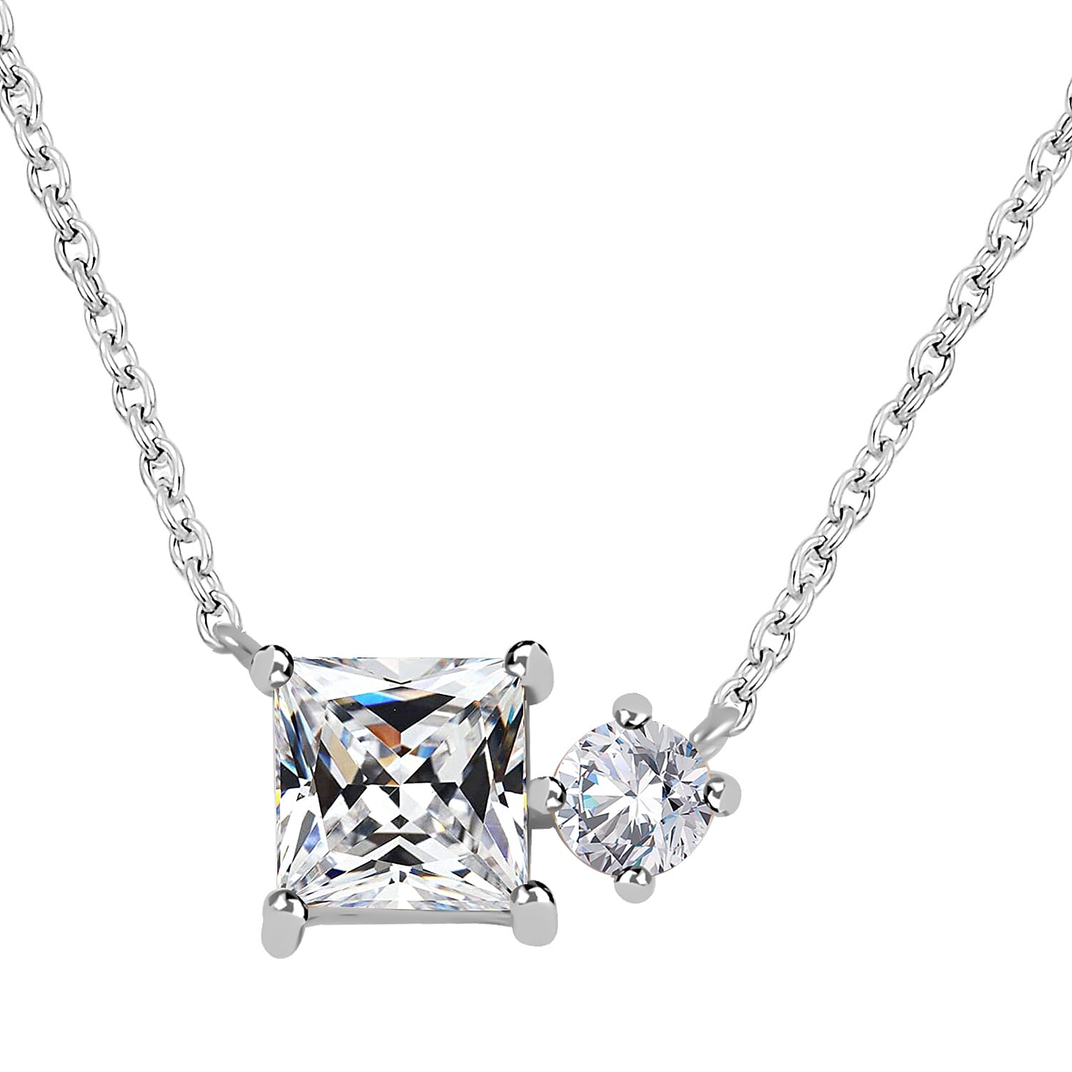 Lustro Stella Finest CZ Necklace (16-18 Inches) in Rhodium Over Sterling Silver 3.50 ctw