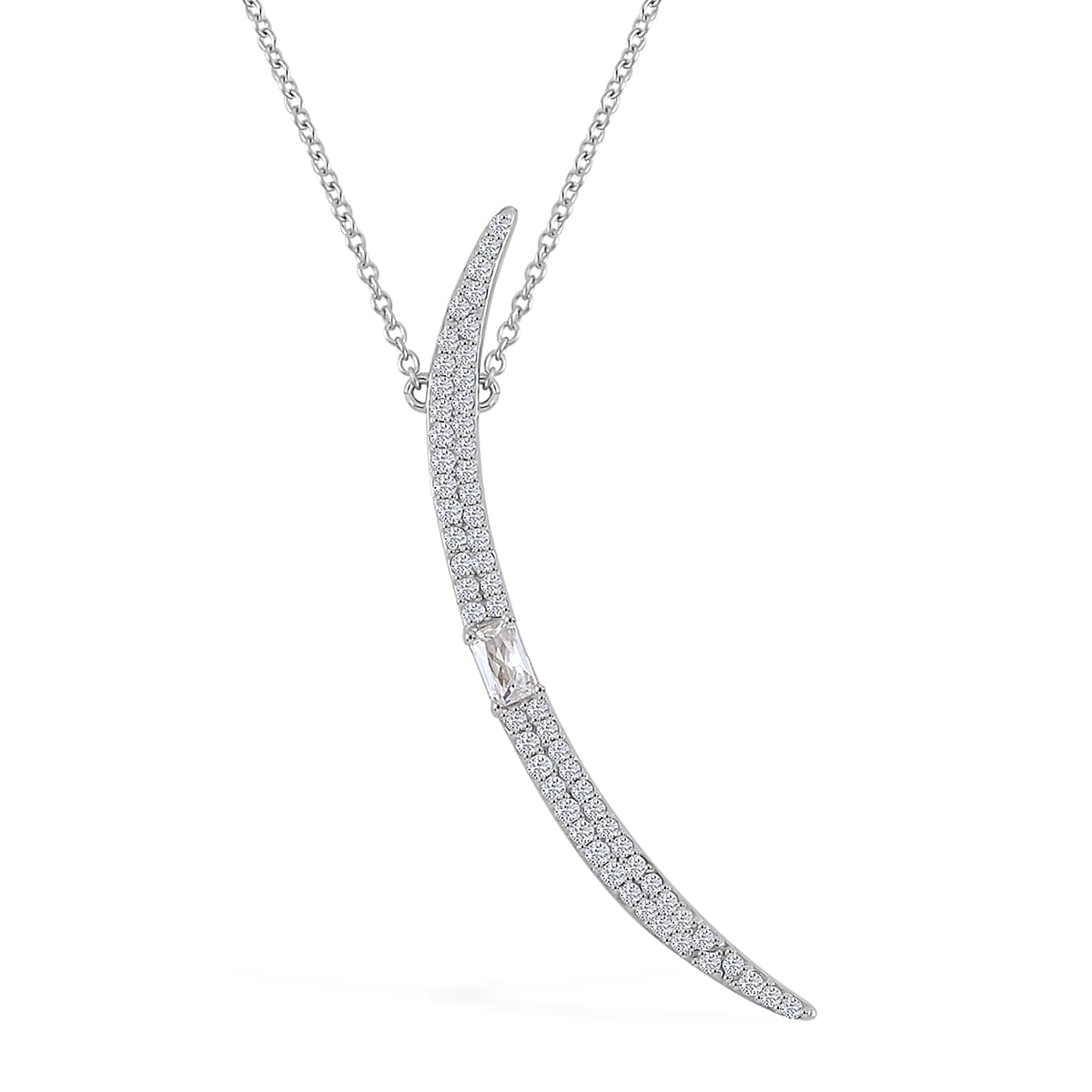 Lustro Stella Finest CZ Horn Necklace (18-20 Inches) in Rhodium Over Sterling Silver 1.30 ctw