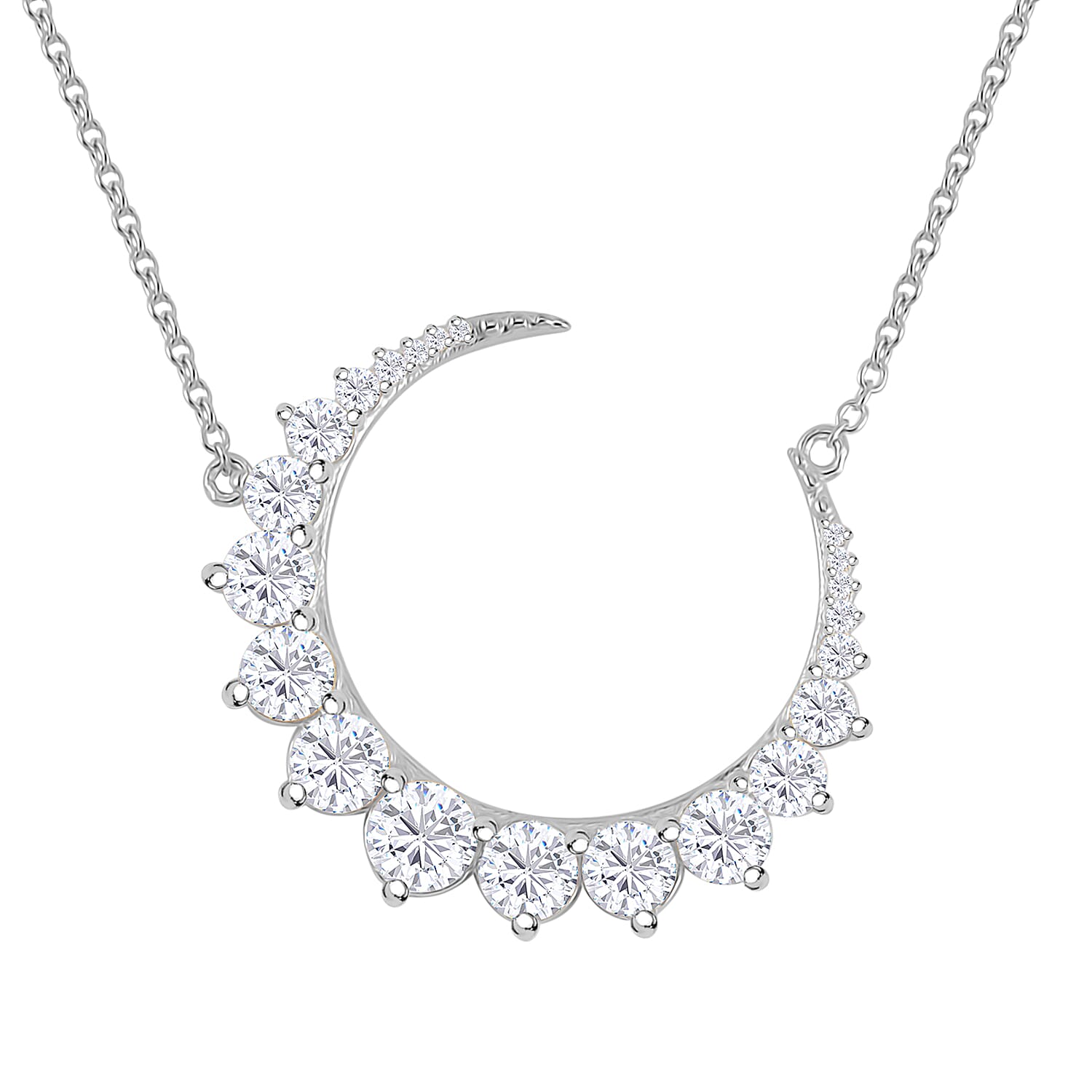 Lustro Stella Finest CZ Necklace (18-20 Inches) in Rhodium Over Sterling Silver 4.40 ctw