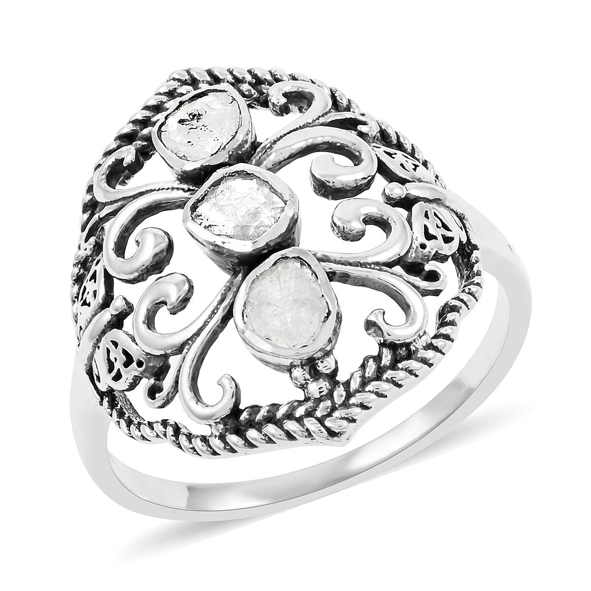 Doorbuster Artisan Crafted Polki Diamond Ring in Platinum Over Sterling Silver (Size 11.0) 0.33 ctw