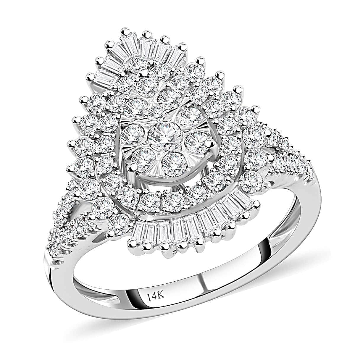14K White Gold Diamond (I1) Ring (Size 7.0) (4.6 g) 1.00 ctw