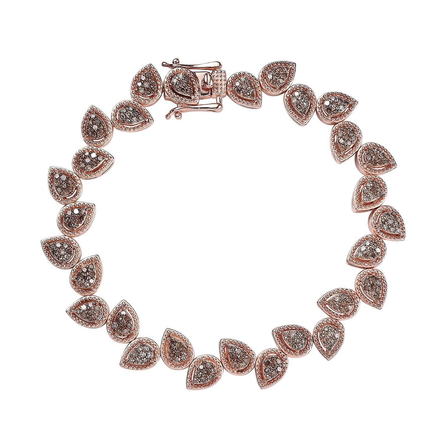 Natural Champagne Diamond Bracelet in Vermeil Rose Gold Over Sterling Silver (7.25 In) 2.00 ctw