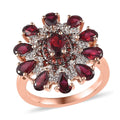 Premium Anthill Garnet, White and Coffee Zircon Floral Ring in Vermeil Rose Gold Over Sterling Silver (Size 10.0) 3.50 ctw - Sticky add to cart bar