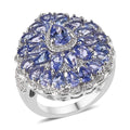 Tanzanite and White Zircon Floral Ring in Platinum Over Sterling Silver 7.65 ctw (Del. in 7-10 Days) - Sticky add to cart bar