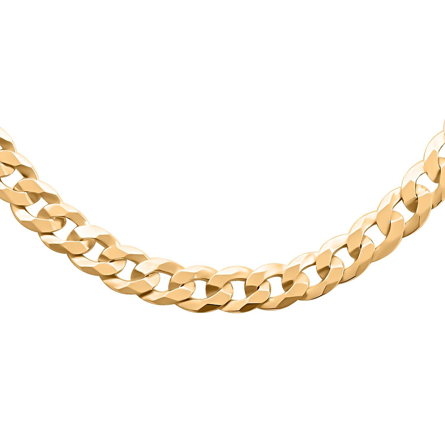 Italian 14K Yellow Gold Over Sterling Silver Flat Curb Chain Necklace 20 Inches 9.5 Grams