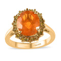 Premium Brazilian Fire Opal, Yellow Diamond (IR) (0.30 cts) Halo Ring in Vermeil YG Over Sterling Silver (Size 10.0) 2.70 ctw - Sticky add to cart bar