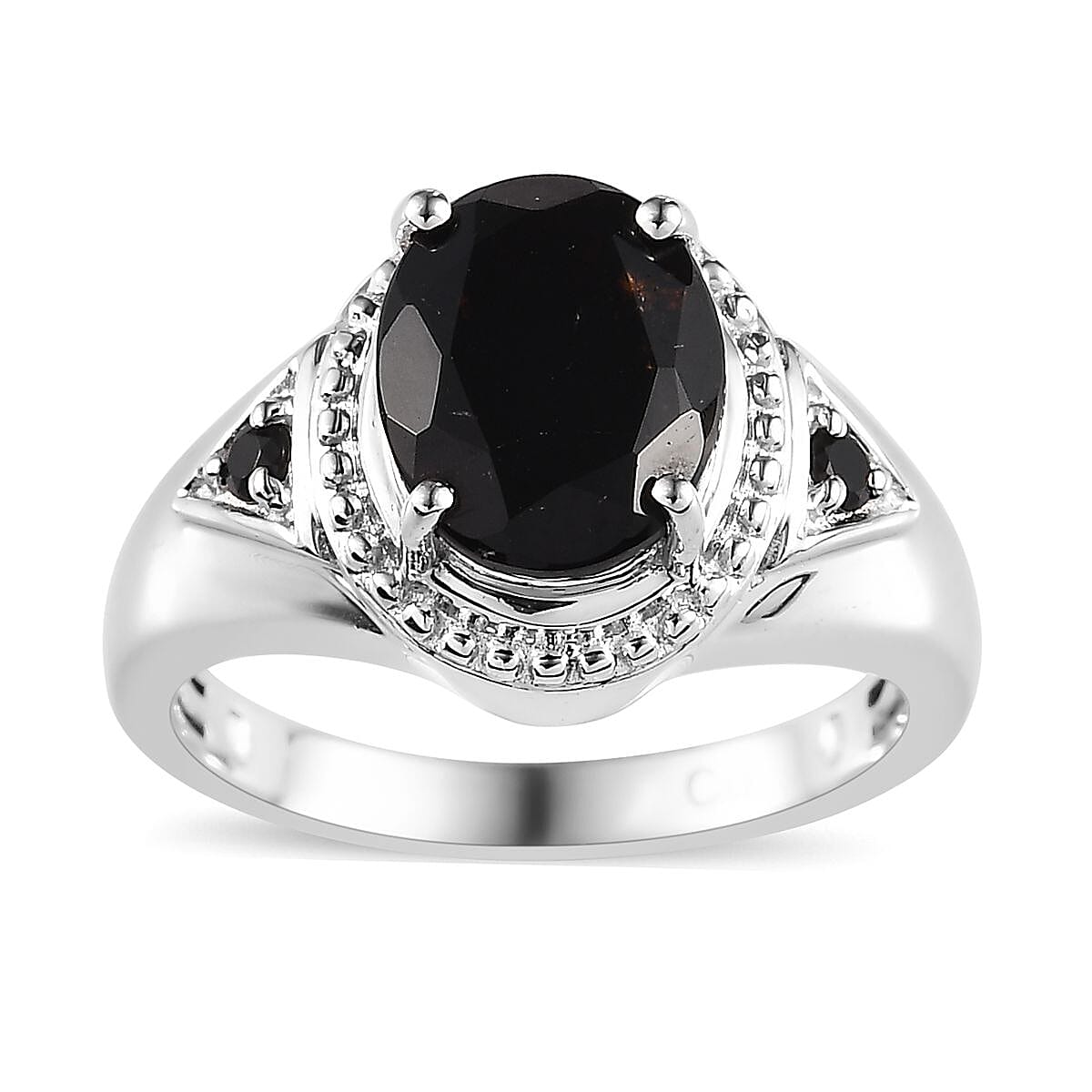 Nigerian Black Tourmaline and Thai Black Spinel Ring in Platinum Over Copper 3.10 ctw
