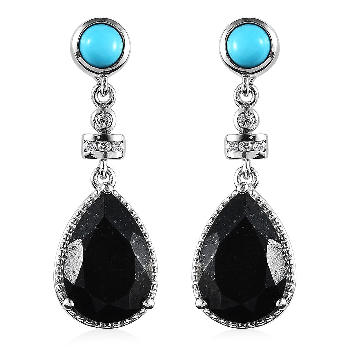 Black Tourmaline and Multi Gemstone Dangling Earrings in Platinum Over Sterling Silver 6.80 ctw