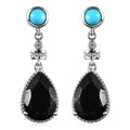 Black Tourmaline and Multi Gemstone Dangling Earrings in Platinum Over Sterling Silver 6.80 ctw - Sticky add to cart bar