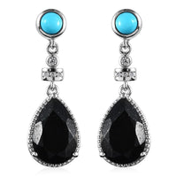 Black Tourmaline and Multi Gemstone Dangling Earrings in Platinum Over Sterling Silver 6.80 ctw