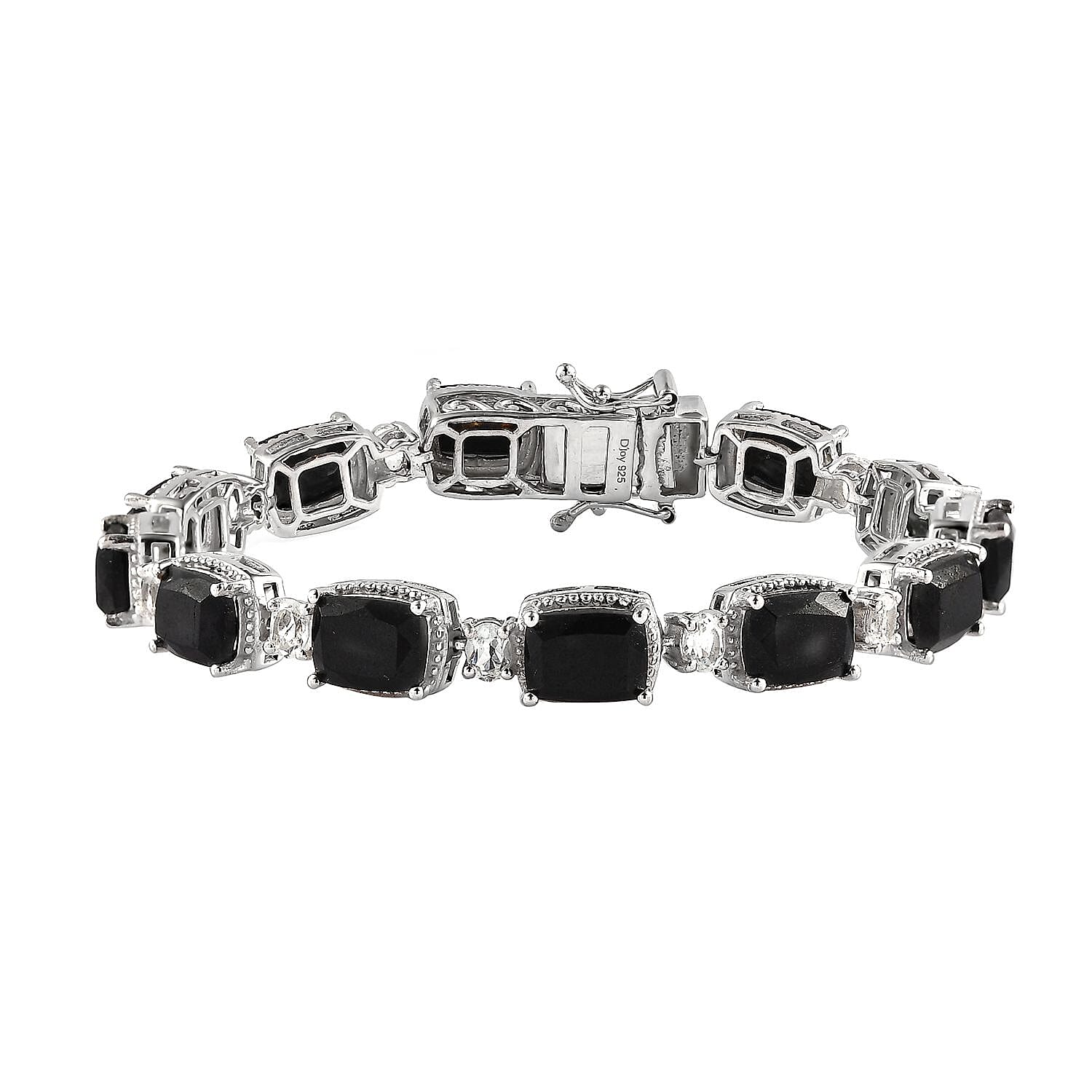 Black Tourmaline, White Topaz Bracelet in Platinum Over Sterling Silver (8.00 In) 27.75 ctw