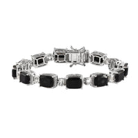Black Tourmaline, White Topaz Bracelet in Platinum Over Sterling Silver (8.00 In) 27.75 ctw