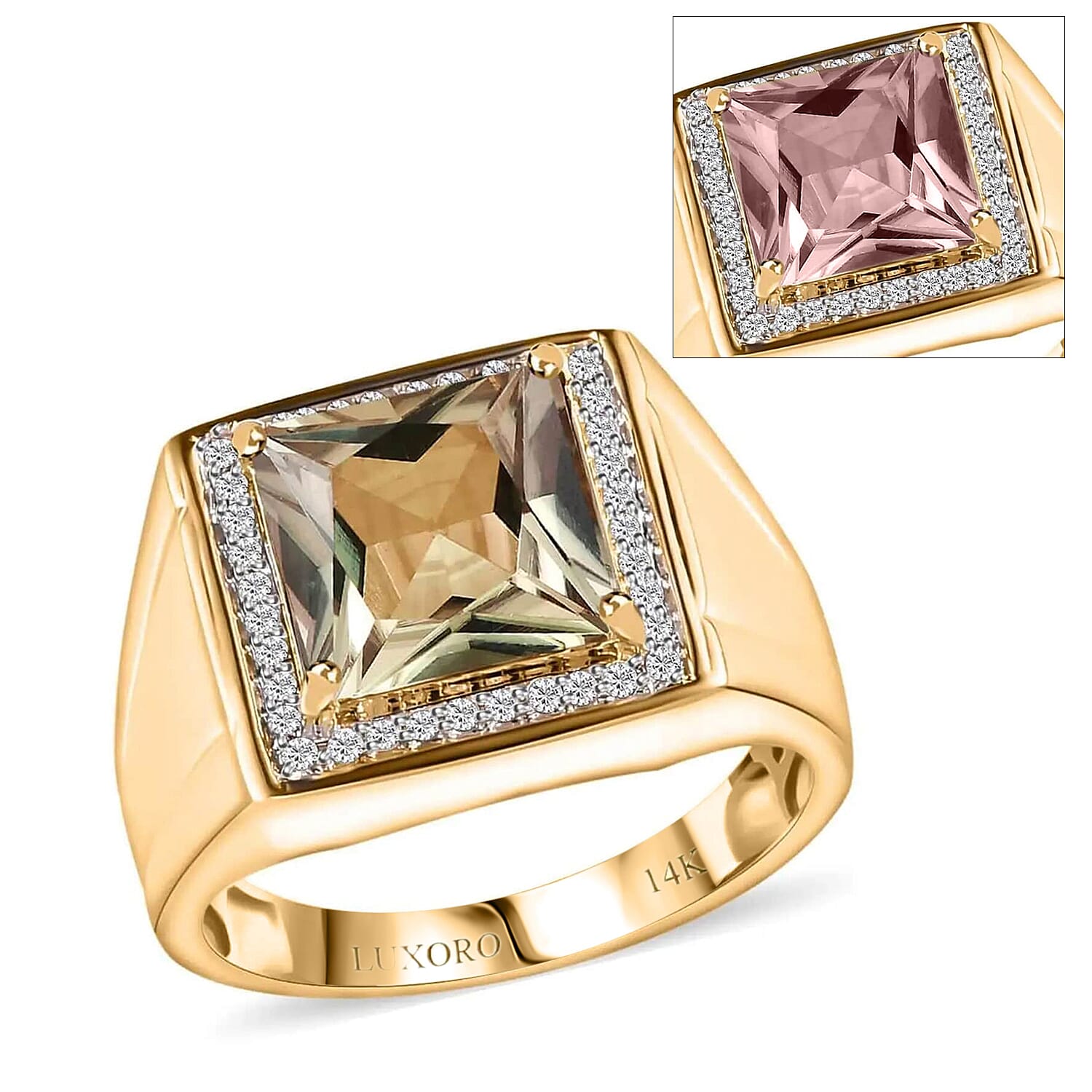 Doorbuster Luxoro 14K Yellow Gold AAA Turkizite, Diamond (G-H, I3) Men's Ring (Size 10.0) (7 g) (Del. in 5-7 Days) 4.40 ctw