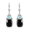 Black Tourmaline and Ethiopian Welo Opal Lever Back Earrings in Platinum Over Sterling Silver 7.60 ctw - Sticky add to cart bar