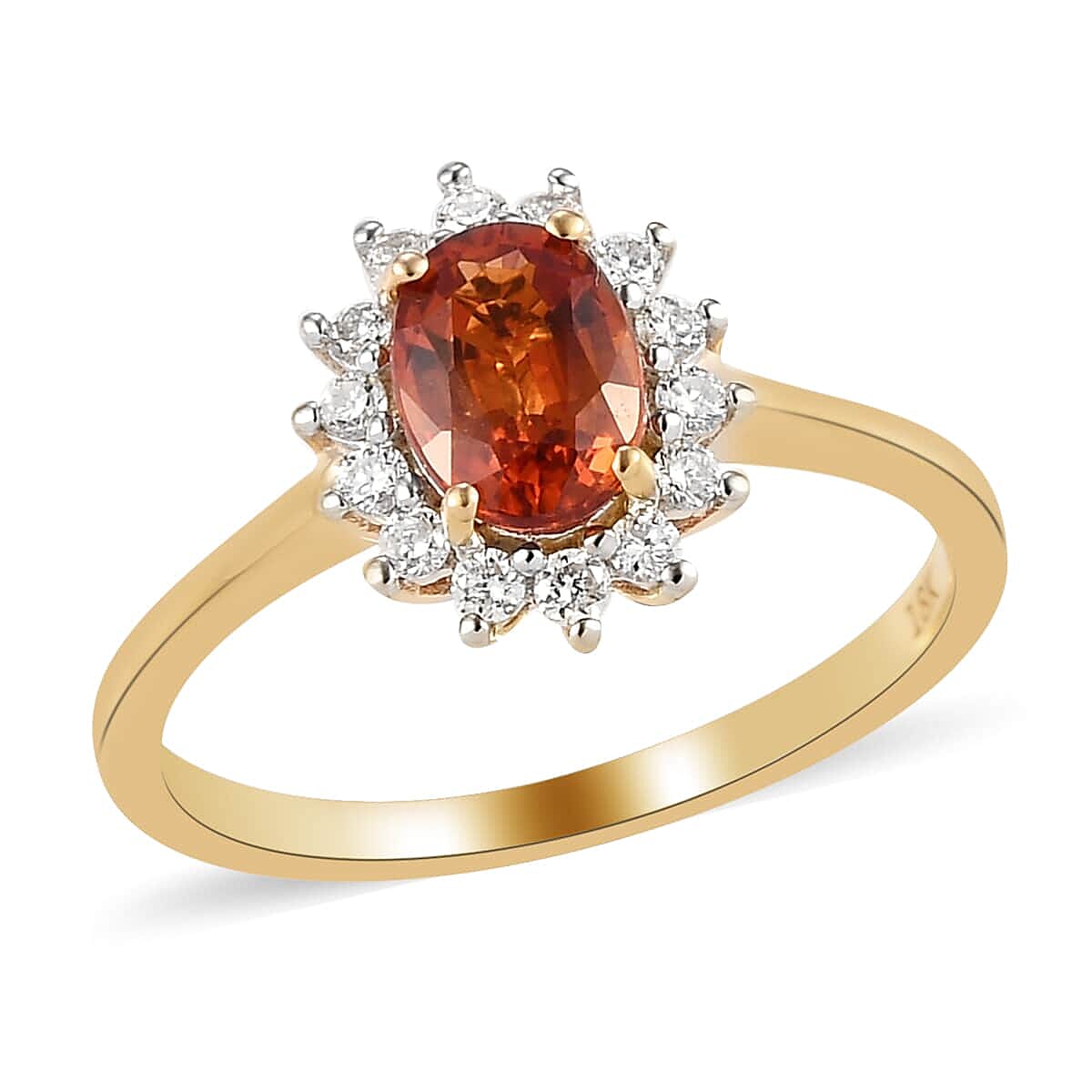 ILIANA 18K Yellow Gold AAA Songea Sapphire and G-H SI Diamond Halo Ring 3.10 Grams 1.35 ctw