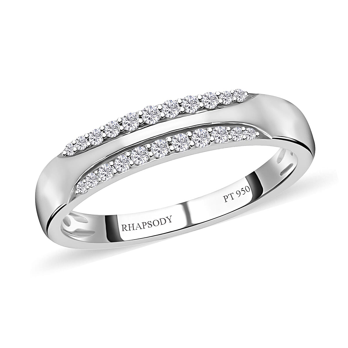 RHAPSODY IGI Certified 950 Platinum Diamond (E-F, VS) Ring (Size 7.0) (4.50 g) 0.20 ctw