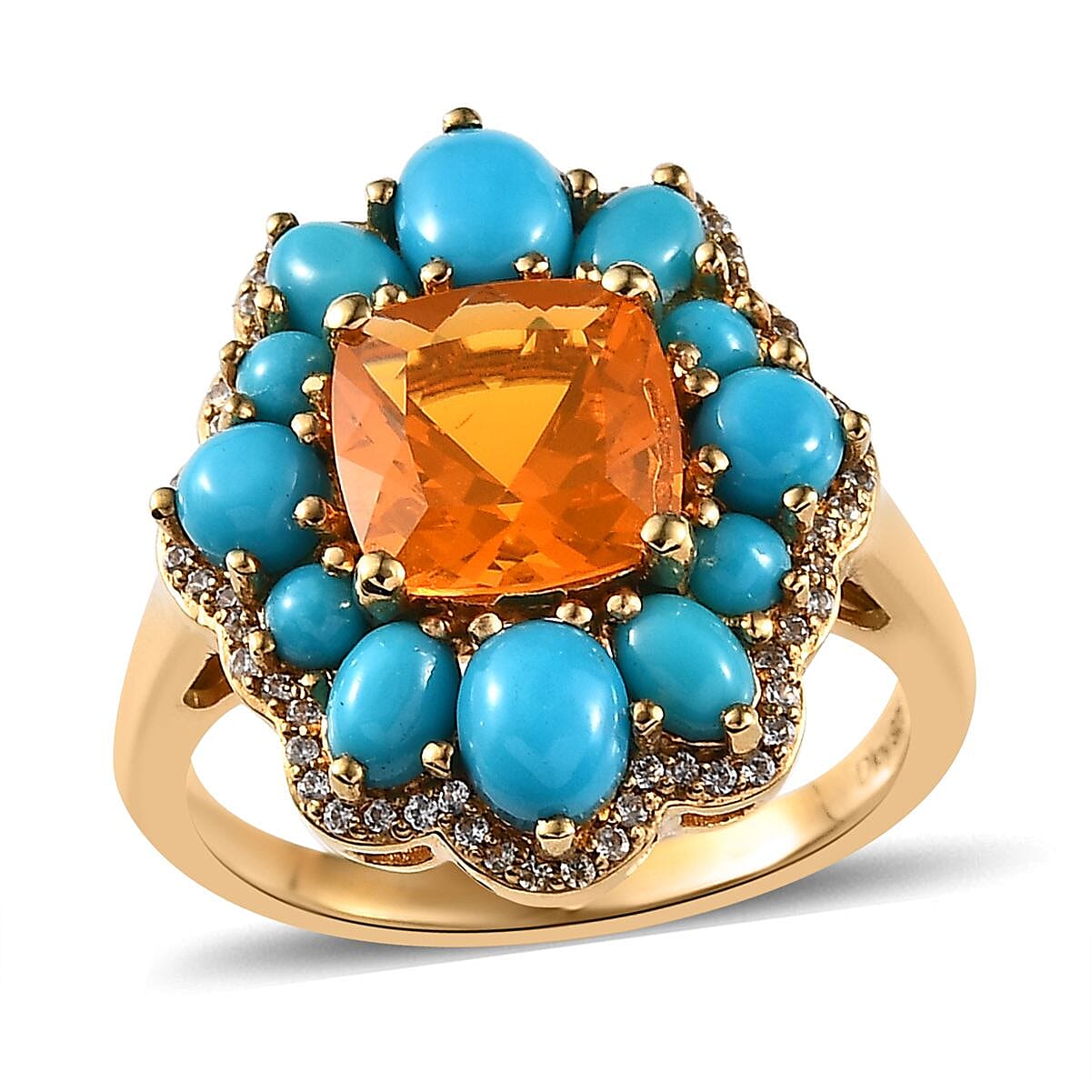 Premium Brazilian Fire Opal, Multi Gemstone Ring in Vermeil YG Over Sterling Silver (Size 10.0) 4.20 ctw