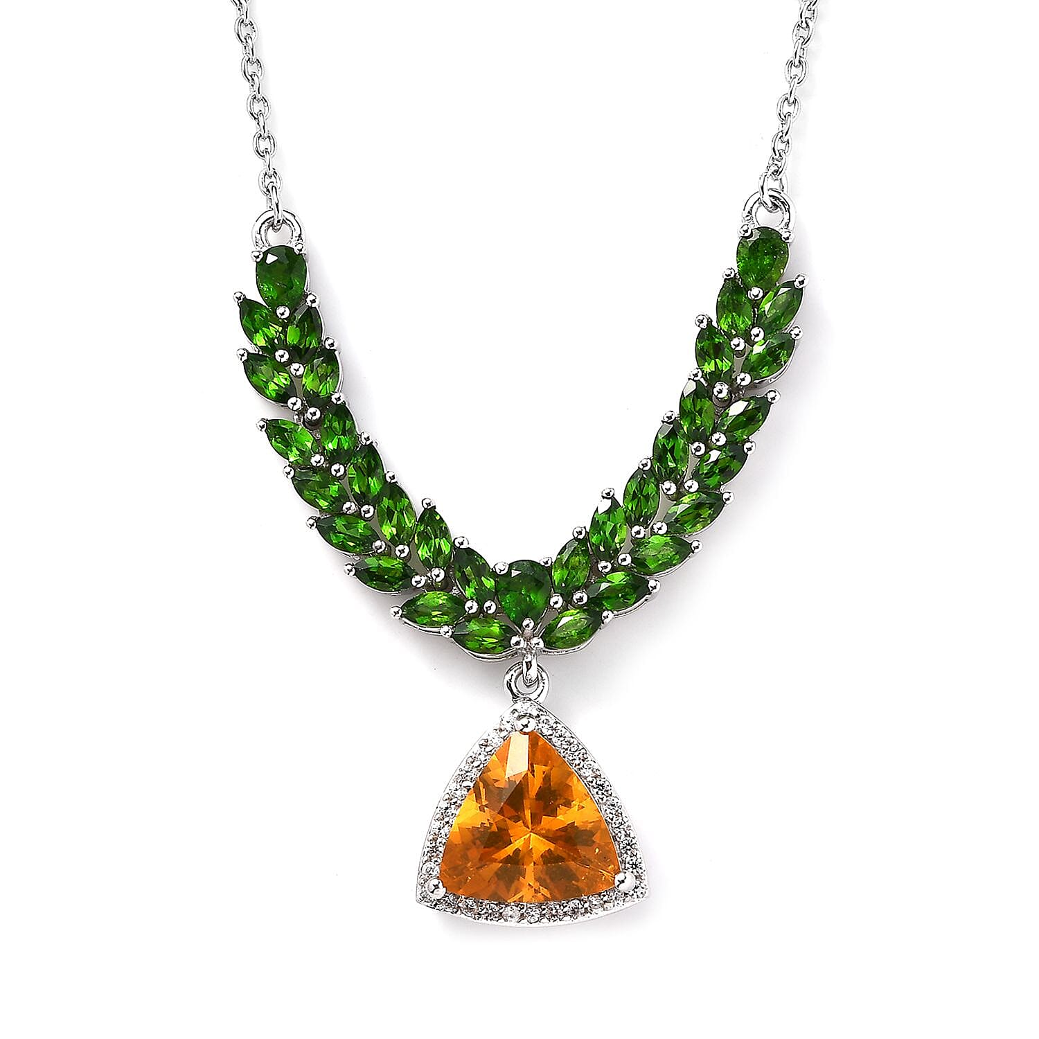 Premium BURITI Fire Opal and Multi Gemstone Necklace 18 Inches in Platinum Over Sterling Silver 5.75 ctw