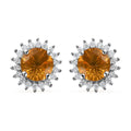 Premium BURITI Fire Opal and Moissanite Sunburst Stud Earrings in Platinum Over Sterling Silver 1.50 ctw - Sticky add to cart bar