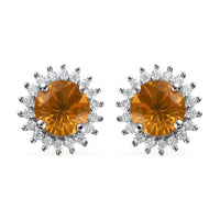 Premium BURITI Fire Opal and Moissanite Sunburst Stud Earrings in Platinum Over Sterling Silver 1.50 ctw