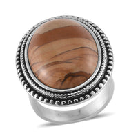Picture Jasper 50.00 ctw Oval Ring in Stainless Steel (Size 10.0)