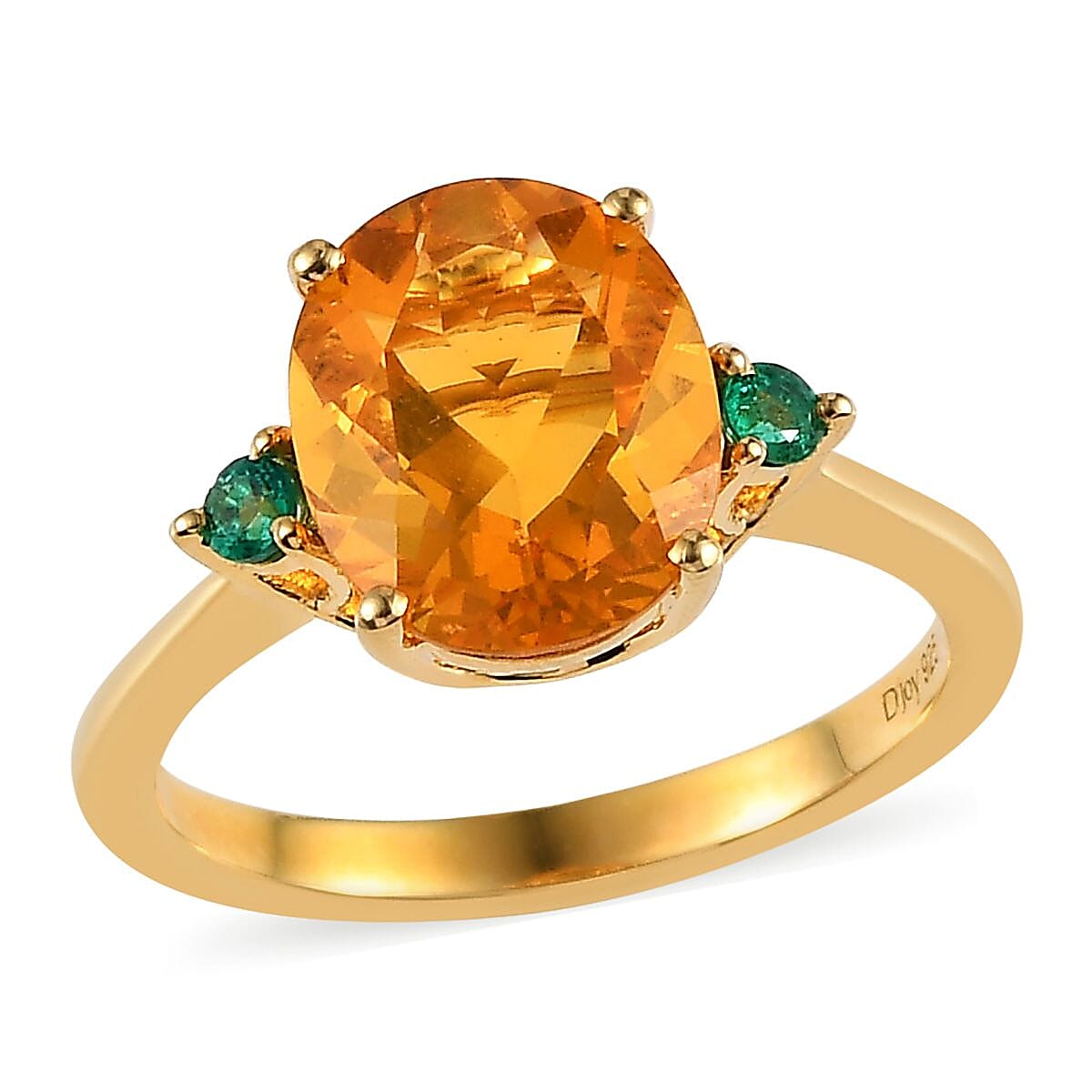 Premium Brazilian Fire Opal, Boyaca Colombian Emerald Ring in Vermeil YG Over Sterling Silver (Size 10.0) 2.75 ctw