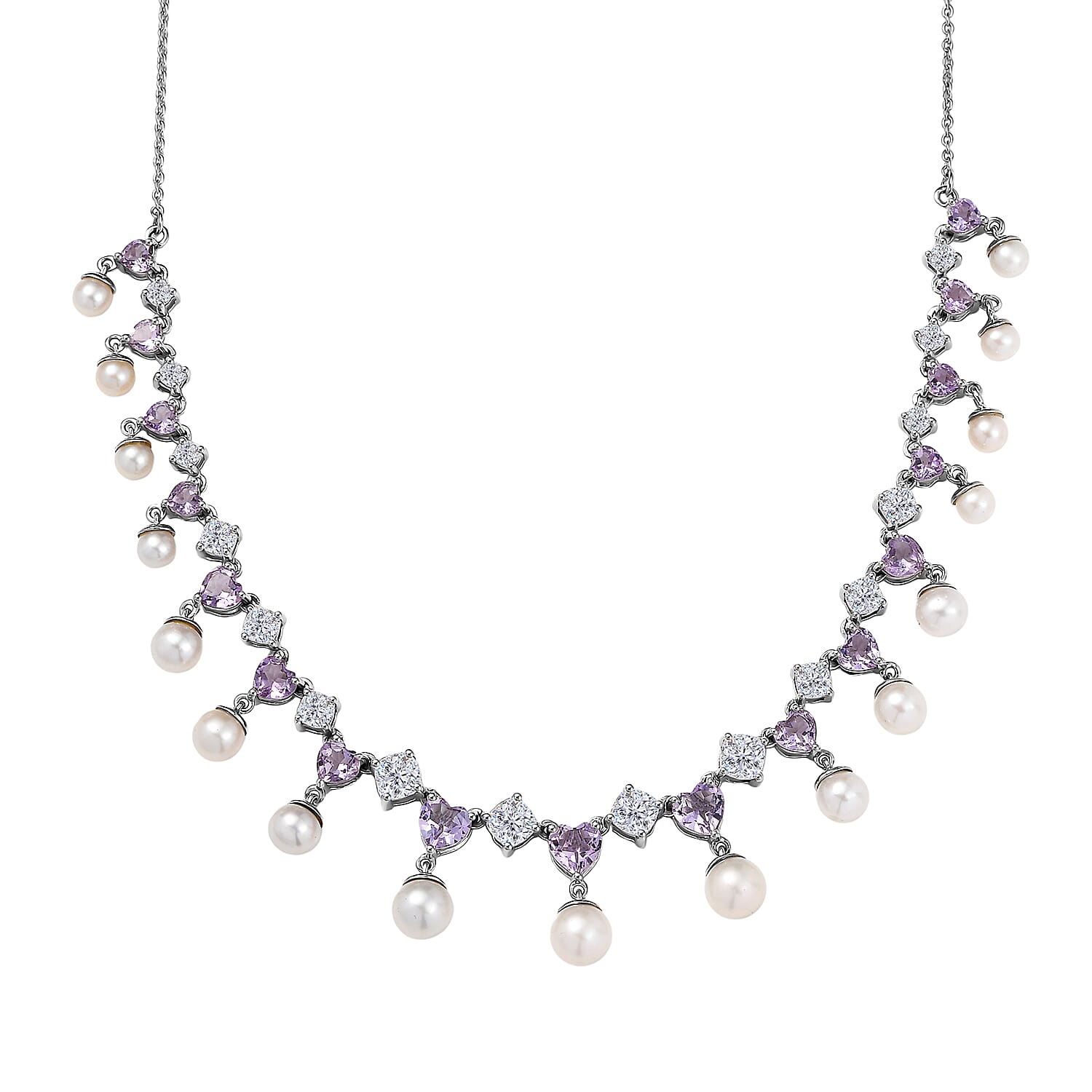 D'Joy Rose De France Amethyst, Multi Gemstone Necklace (18 Inches) in Platinum Over Sterling Silver 12.20 ctw