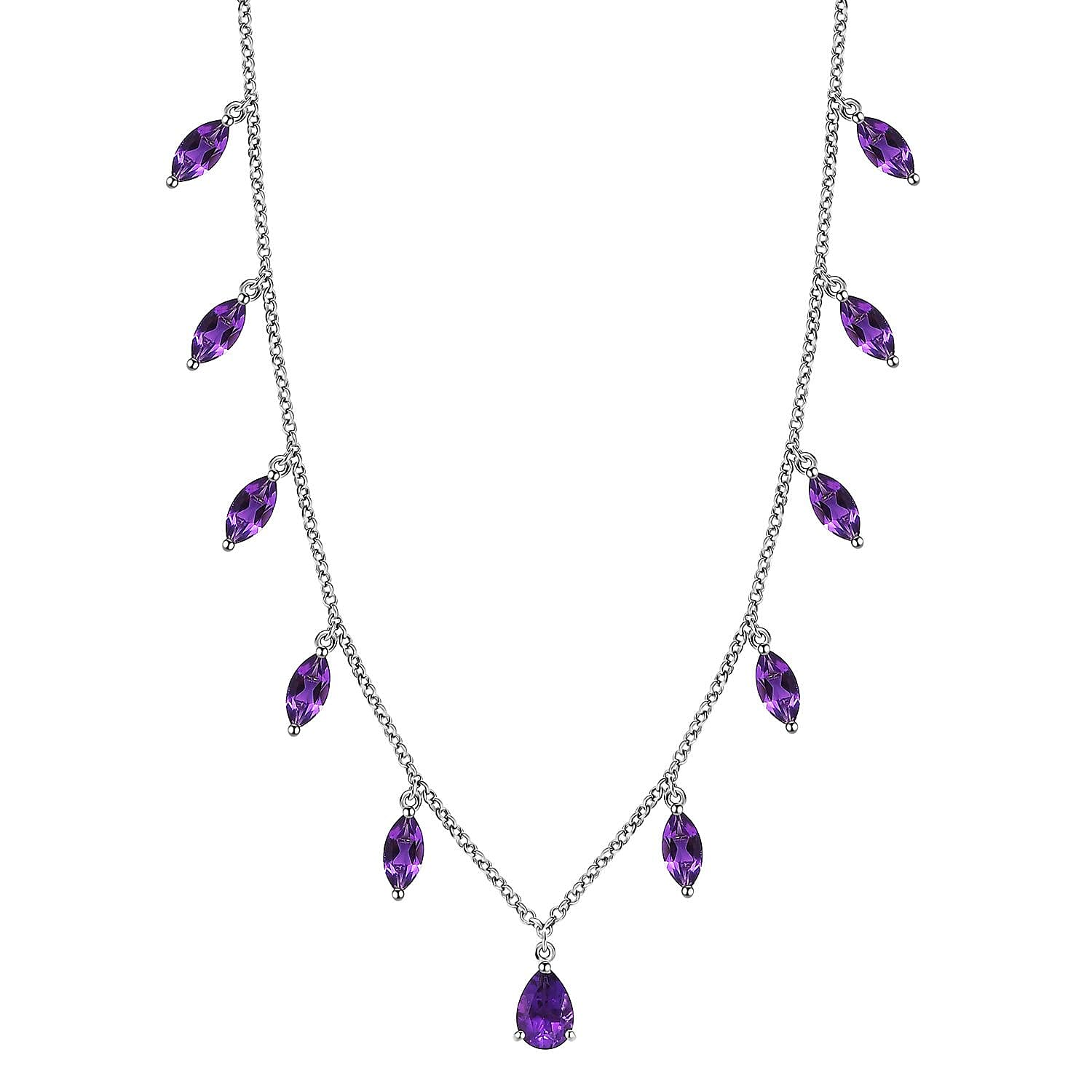 African Amethyst Station Necklace (18 Inches) in Vermeil YG Over Sterling Silver 5.80 ctw