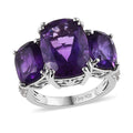African Amethyst and White Zircon Trilogy Ring in Platinum Over Sterling Silver (Size 10.0) 10.00 ctw - Sticky add to cart bar