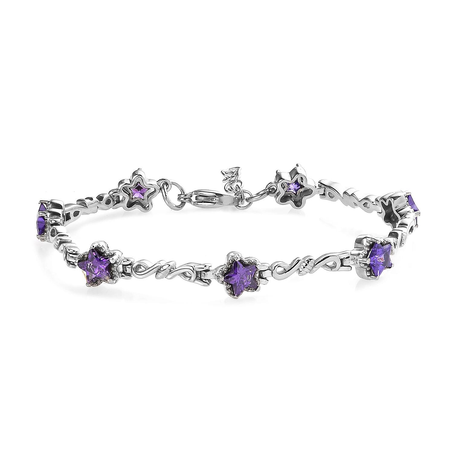 Simulated Blue Diamond Station Bracelet in Stainless Steel (7.00 In) 6.75 ctw