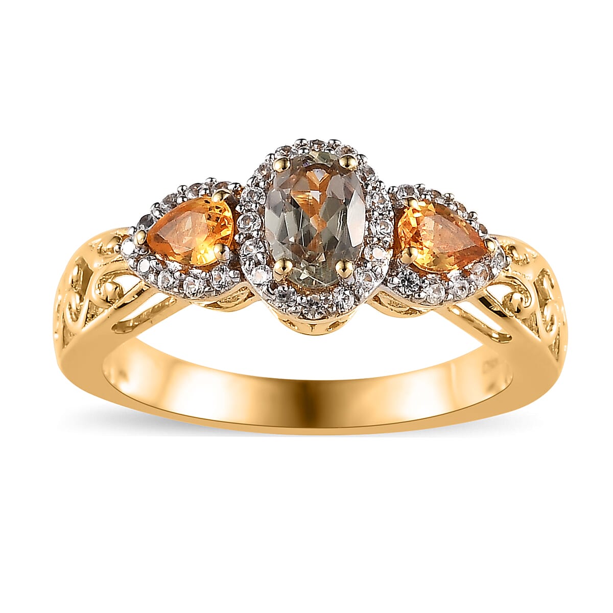 AAA Turkizite, Madagascar Yellow Sapphire and White Zircon Halo Ring in Vermeil Yellow Gold Over Sterling Silver (Size 10.0) 1.10 ctw