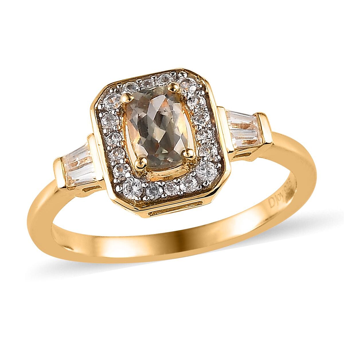 AAA Turkizite, White Zircon Halo Ring in Vermeil YG Over Sterling Silver (Size 10.0) 1.15 ctw