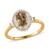 AAA Turkizite and Diamond Halo Ring in Vermeil Yellow Gold Over Sterling Silver 1.10 ctw (Del. in 5-7 Days)