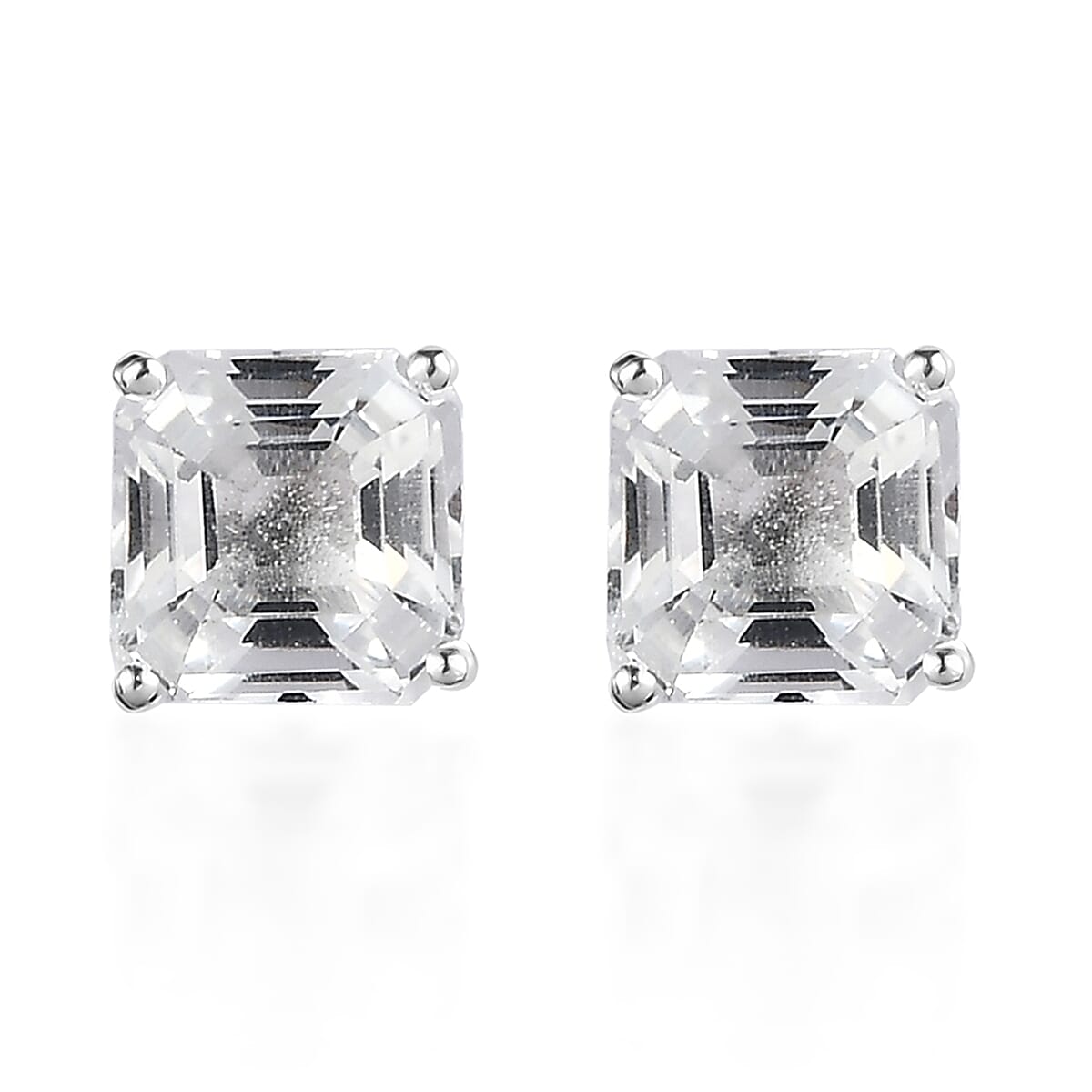 D'Joy Asscher Cut White Topaz 2.70 ctw Solitaire Stud Earrings in Sterling Silver