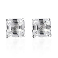 D'Joy Asscher Cut White Topaz 2.70 ctw Solitaire Stud Earrings in Sterling Silver