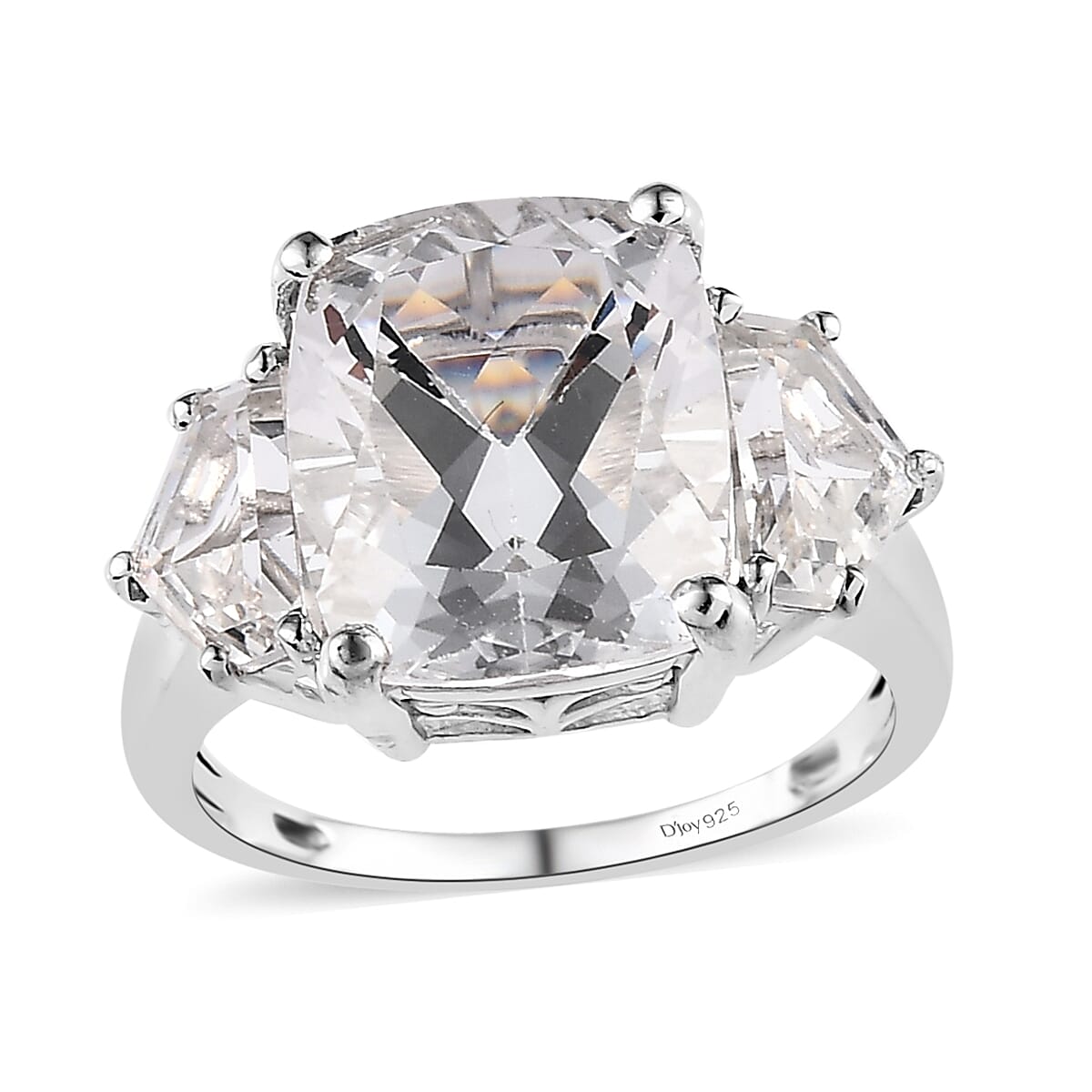White Topaz Trilogy Ring in Platinum Over Sterling Silver (Size 10.0) 8.60 ctw