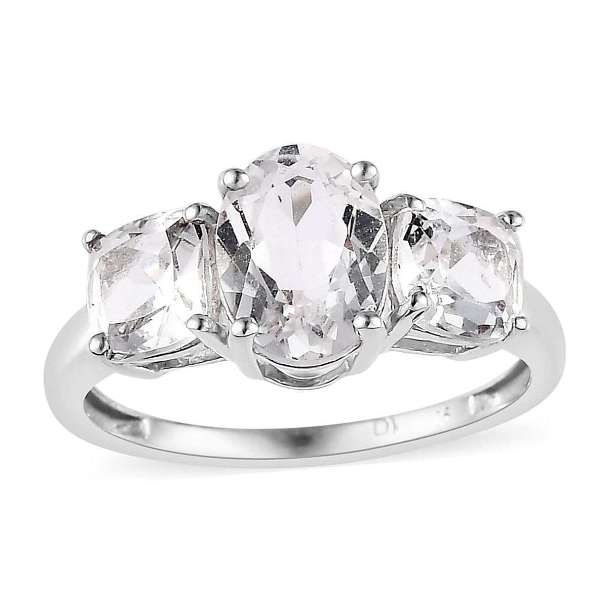 White Topaz 3 Stone Ring in Platinum Over Sterling Silver (Size 9) 2.85 ctw