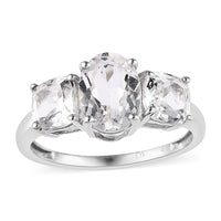White Topaz 3 Stone Ring in Platinum Over Sterling Silver (Size 9) 2.85 ctw