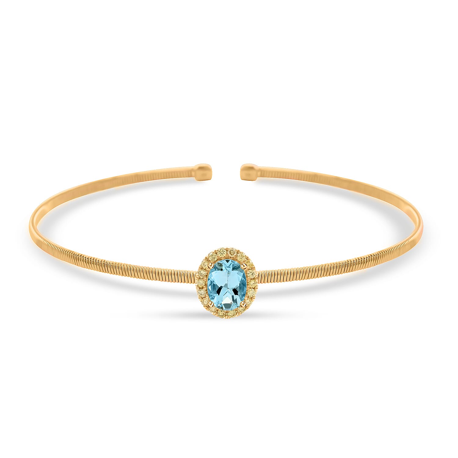 Modani 14K Yellow Gold Aquamarine and Natural Yellow Diamond SI-SI2 Cuff Bracelet (7.00 In) 3.65 Grams 1.00 ctw