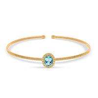 Modani 14K Yellow Gold Aquamarine and Natural Yellow Diamond SI-SI2 Cuff Bracelet (7.00 In) 3.65 Grams 1.00 ctw